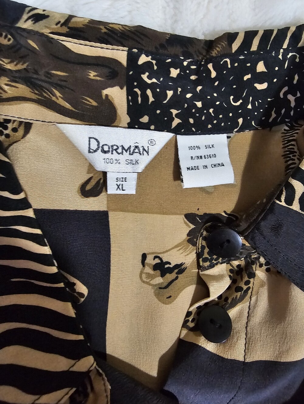 Vintage Dorman 100% Silk Safari Animal Print Button Up Blouse Shirt XL 90s - Picture 2 of 10